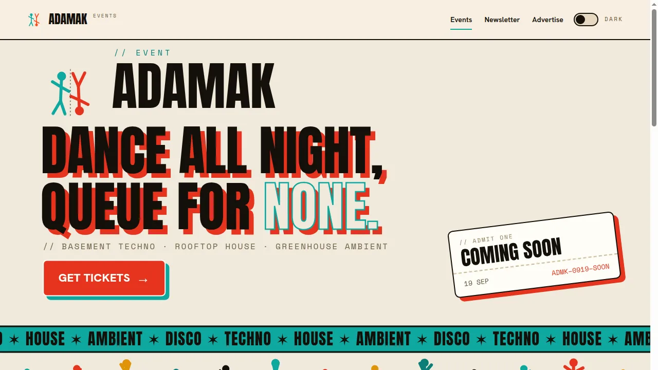 Live screenshot van adamakevent.nl