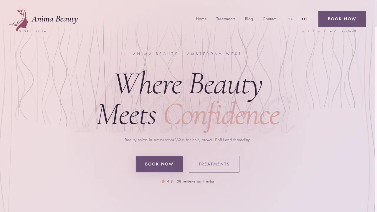 Live screenshot van animabeauty.nl