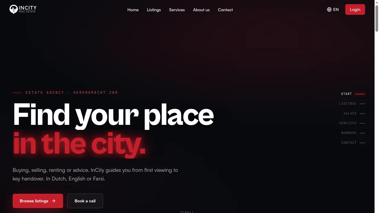 Live screenshot van incityrealestate.nl